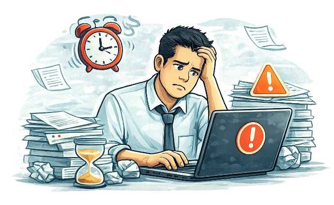 Employé confronté à un problème informatique impactant la productivité