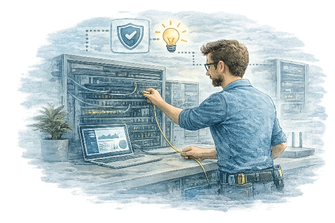 Technicien configurant une infrastructure informatique adaptée aux besoins d’une entreprise